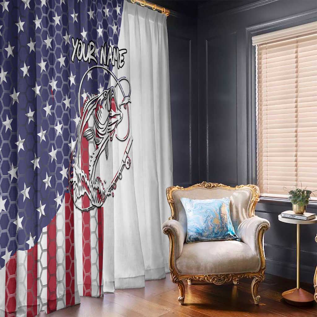 American Flag Bass Fishing Window Curtain Fishing Rod and Patriotic Red White and Blue Theme - Wonder Print Shop