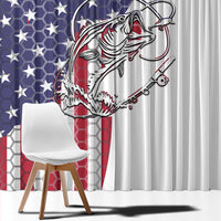 American Flag Bass Fishing Window Curtain Fishing Rod and Patriotic Red White and Blue Theme - Wonder Print Shop