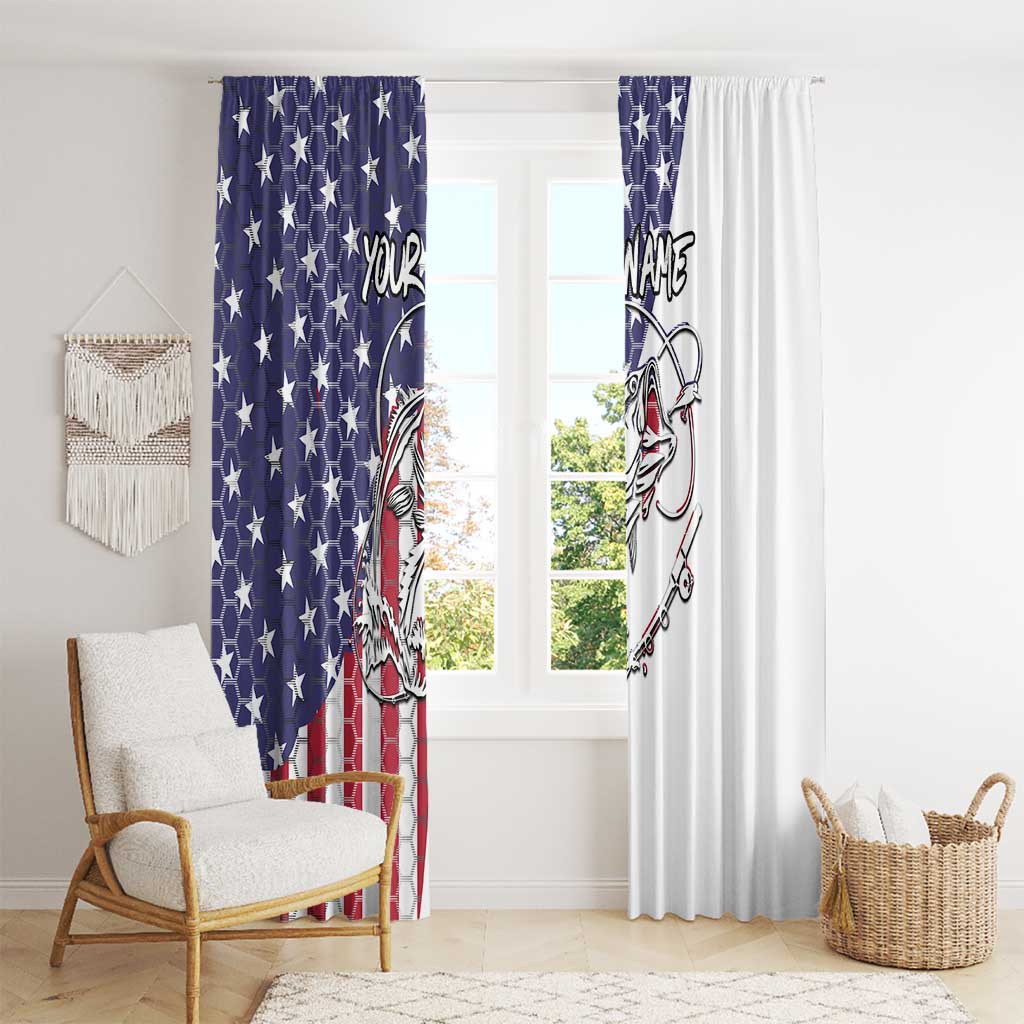 American Flag Bass Fishing Window Curtain Fishing Rod and Patriotic Red White and Blue Theme - Wonder Print Shop