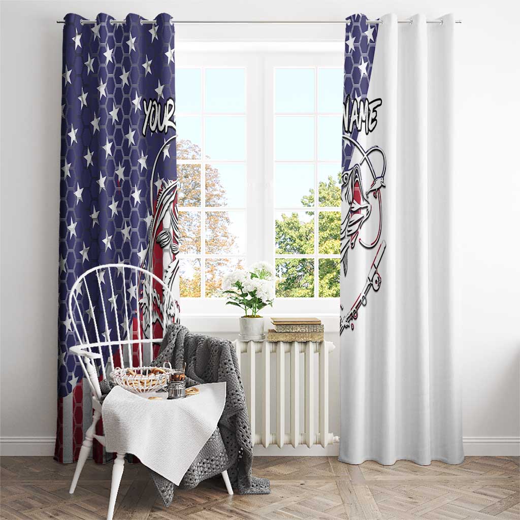 American Flag Bass Fishing Window Curtain Fishing Rod and Patriotic Red White and Blue Theme - Wonder Print Shop