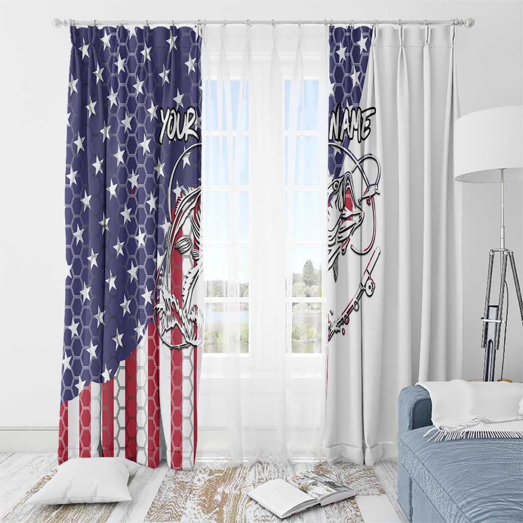 American Flag Bass Fishing Window Curtain Fishing Rod and Patriotic Red White and Blue Theme - Wonder Print Shop