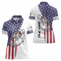 American Flag Bass Fishing Women Polo Shirt Fishing Rod and Patriotic Red White and Blue Theme - Wonder Print Shop