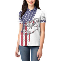 American Flag Bass Fishing Women Polo Shirt Fishing Rod and Patriotic Red White and Blue Theme - Wonder Print Shop