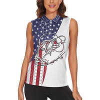 American Flag Bass Fishing Women Sleeveless Polo Shirt Fishing Rod and Patriotic Red White and Blue Theme - Wonder Print Shop