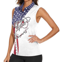 American Flag Bass Fishing Women Sleeveless Polo Shirt Fishing Rod and Patriotic Red White and Blue Theme - Wonder Print Shop