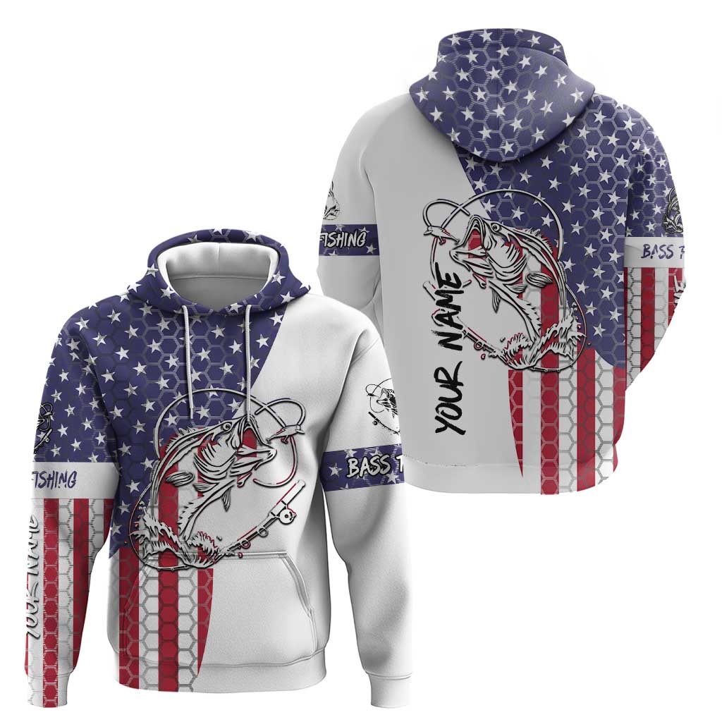 American Flag Bass Fishing Zip Hoodie Fishing Rod and Patriotic Red White and Blue Theme - Wonder Print Shop