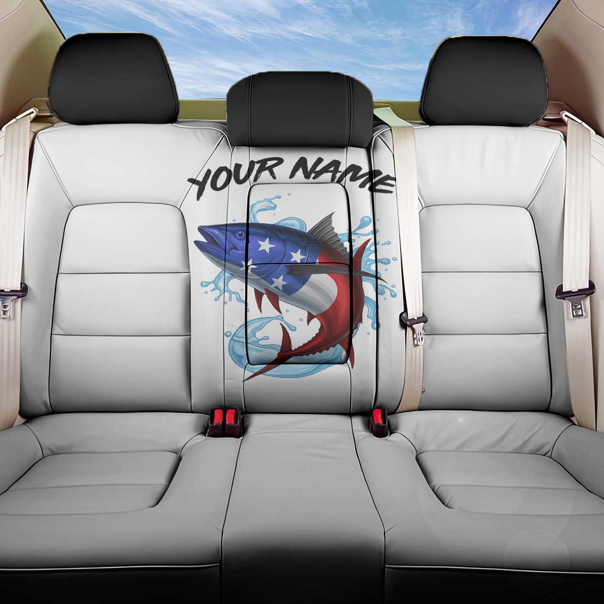 American Flag Tuna Fish Back Car Seat Cover Custom Splashing Water on White and Black Contrast - Wonder Print Shop