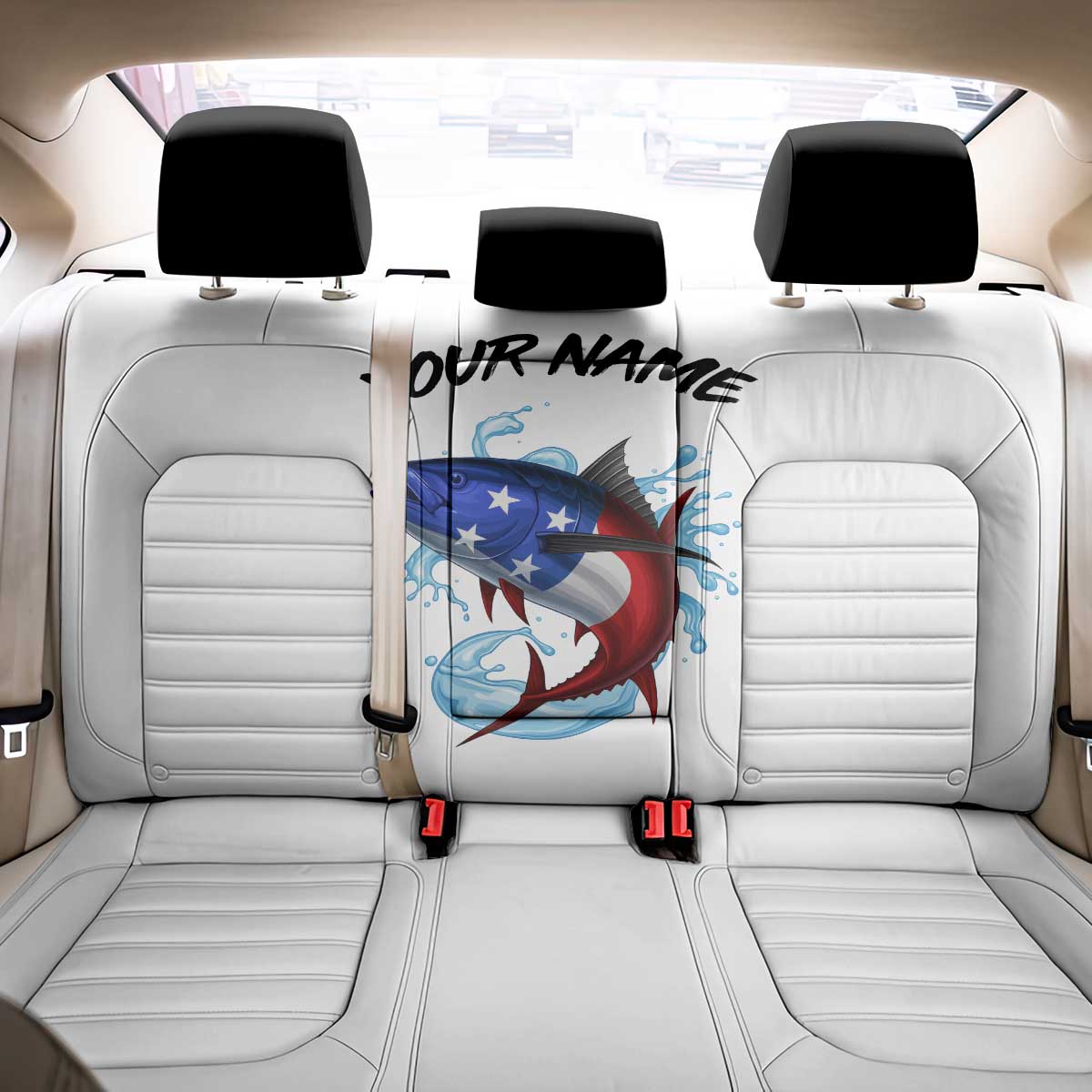 American Flag Tuna Fish Back Car Seat Cover Custom Splashing Water on White and Black Contrast - Wonder Print Shop