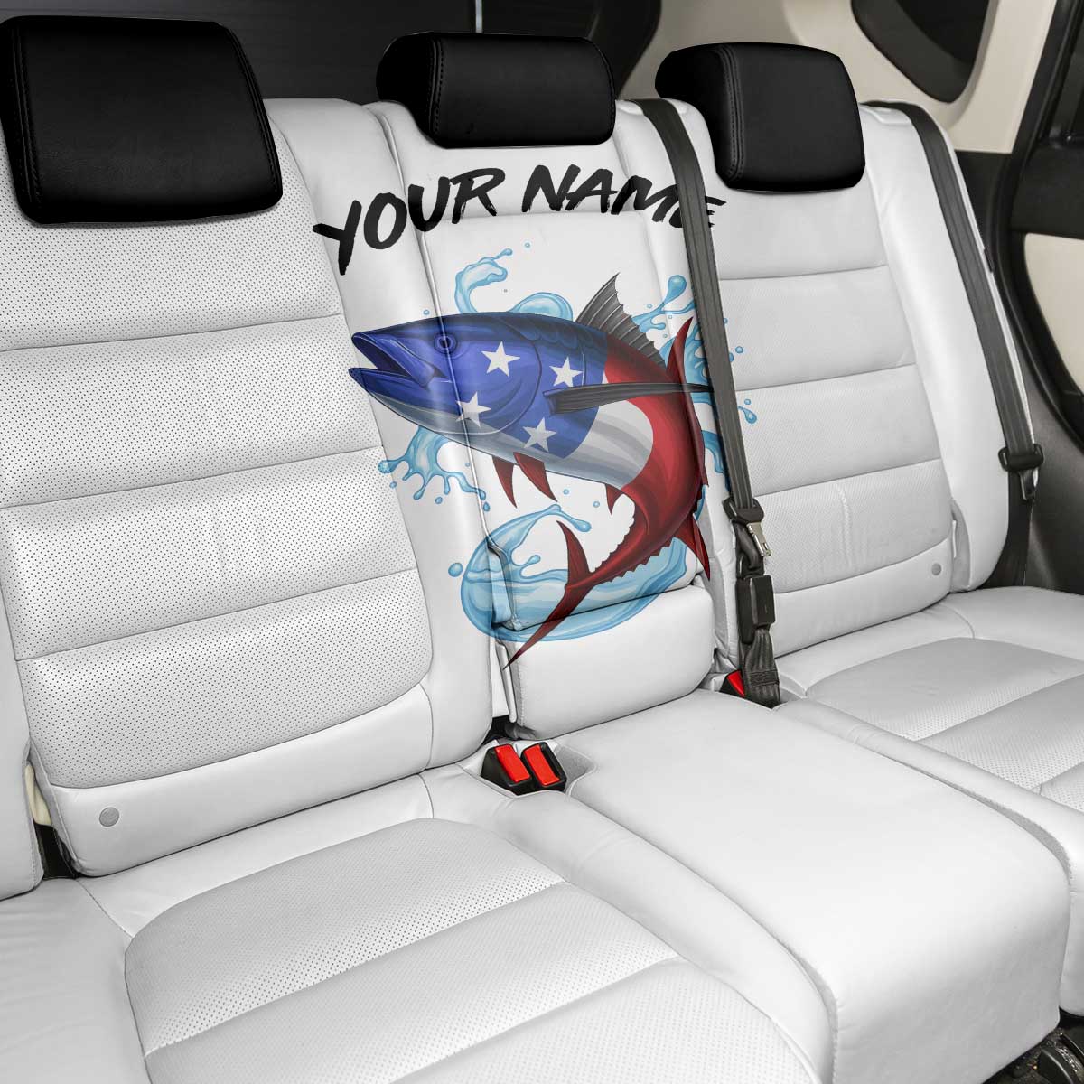 American Flag Tuna Fish Back Car Seat Cover Custom Splashing Water on White and Black Contrast - Wonder Print Shop