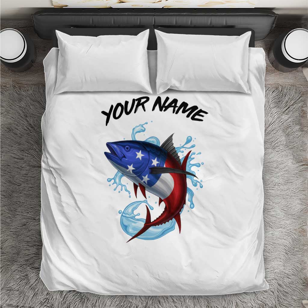American Flag Tuna Fish Bedding Set Custom Splashing Water on White and Black Contrast - Wonder Print Shop