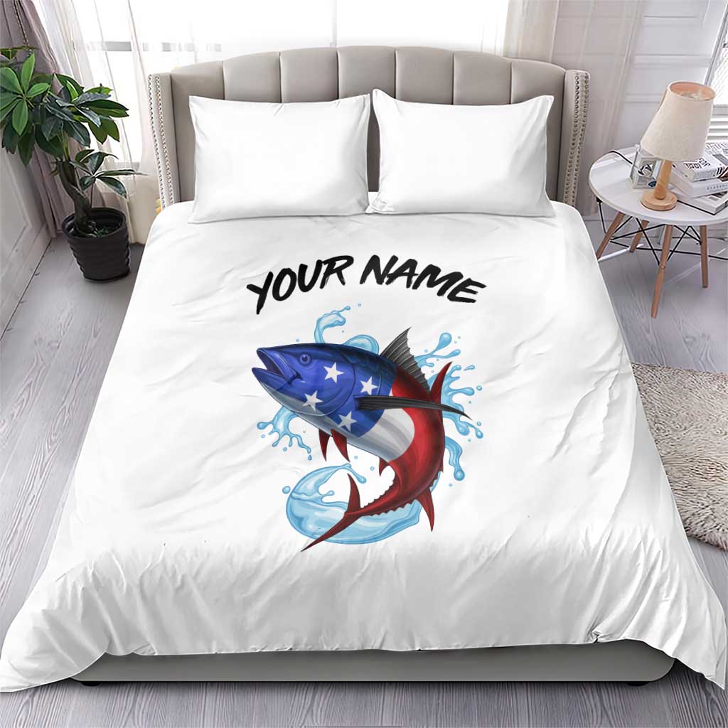 American Flag Tuna Fish Bedding Set Custom Splashing Water on White and Black Contrast - Wonder Print Shop