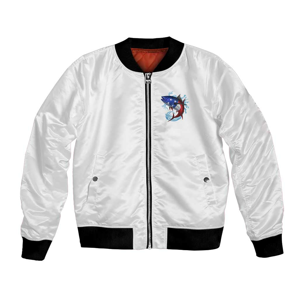 American Flag Tuna Fish Bomber Jacket Custom Splashing Water on White and Black Contrast - Wonder Print Shop