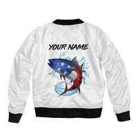 American Flag Tuna Fish Bomber Jacket Custom Splashing Water on White and Black Contrast - Wonder Print Shop