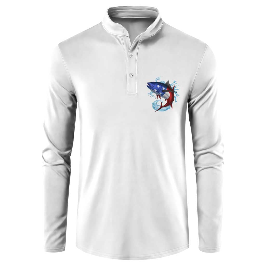 American Flag Tuna Fish Button Sweatshirt Custom Splashing Water on White and Black Contrast - Wonder Print Shop