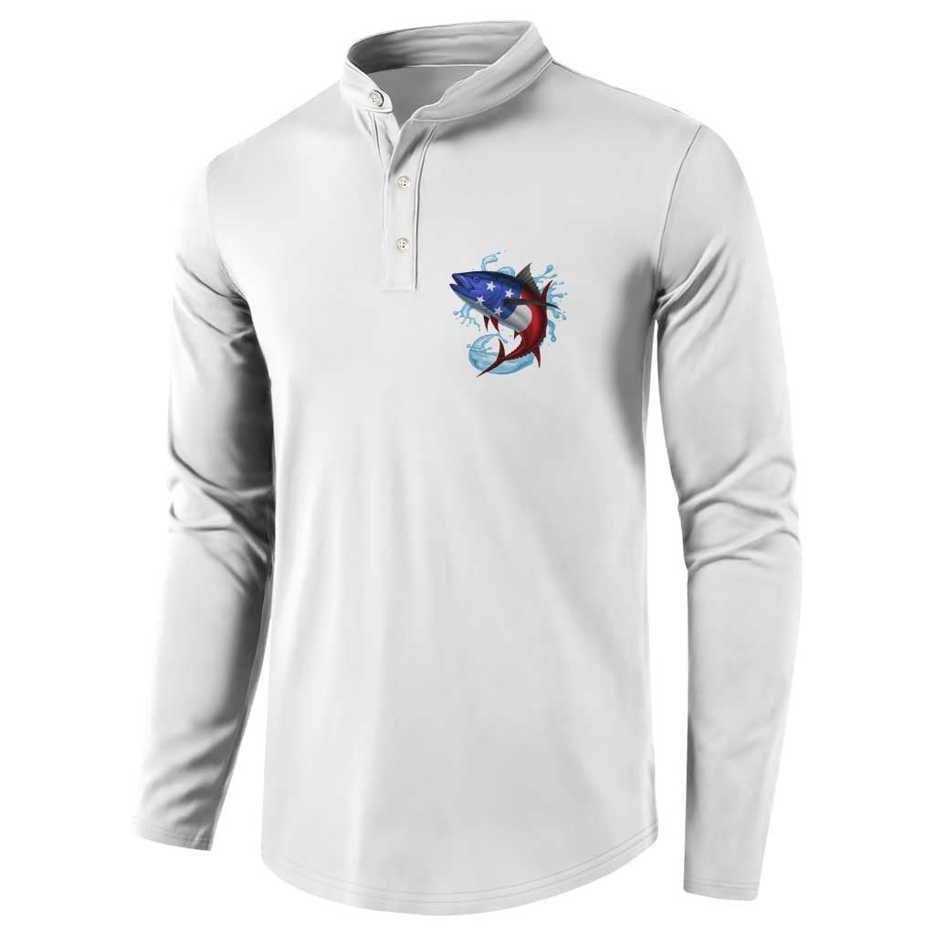 American Flag Tuna Fish Button Sweatshirt Custom Splashing Water on White and Black Contrast - Wonder Print Shop