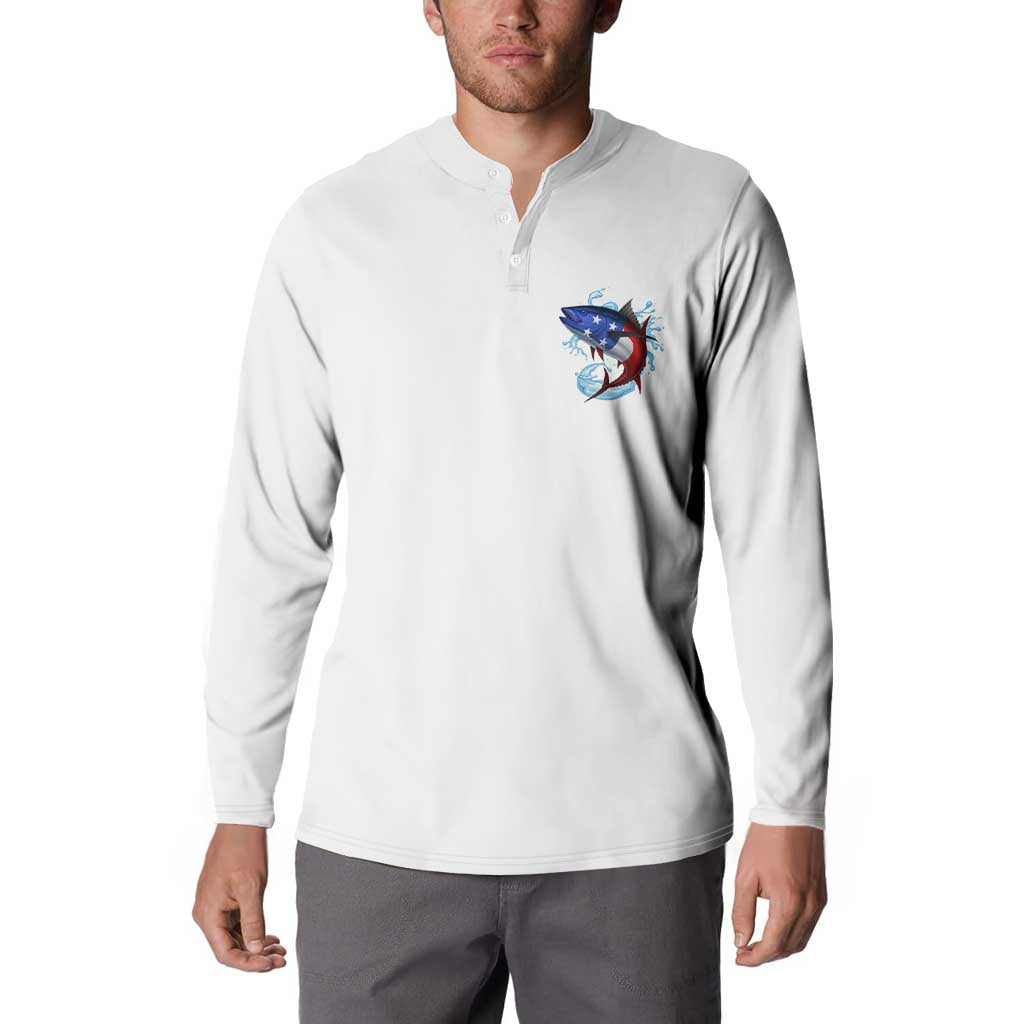 American Flag Tuna Fish Button Sweatshirt Custom Splashing Water on White and Black Contrast - Wonder Print Shop