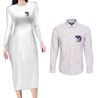 American Flag Tuna Fish Couples Matching Long Sleeve Bodycon Dress and Long Sleeve Button Shirt Custom Splashing Water on White and Black Contrast - Wonder Print Shop
