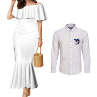 American Flag Tuna Fish Couples Matching Mermaid Dress and Long Sleeve Button Shirt Custom Splashing Water on White and Black Contrast - Wonder Print Shop