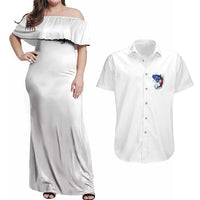 American Flag Tuna Fish Couples Matching Off Shoulder Maxi Dress and Hawaiian Shirt Custom Splashing Water on White and Black Contrast - Wonder Print Shop