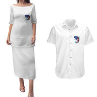 American Flag Tuna Fish Couples Matching Puletasi and Hawaiian Shirt Custom Splashing Water on White and Black Contrast - Wonder Print Shop