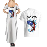 American Flag Tuna Fish Couples Matching Summer Maxi Dress and Hawaiian Shirt Custom Splashing Water on White and Black Contrast - Wonder Print Shop