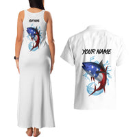 American Flag Tuna Fish Couples Matching Tank Maxi Dress and Hawaiian Shirt Custom Splashing Water on White and Black Contrast - Wonder Print Shop