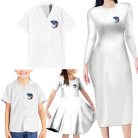 American Flag Tuna Fish Family Matching Long Sleeve Bodycon Dress and Hawaiian Shirt Custom Splashing Water on White and Black Contrast - Wonder Print Shop