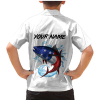 American Flag Tuna Fish Family Matching Mermaid Dress and Hawaiian Shirt Custom Splashing Water on White and Black Contrast - Wonder Print Shop