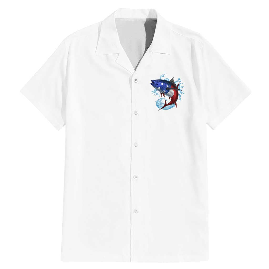 American Flag Tuna Fish Family Matching Mermaid Dress and Hawaiian Shirt Custom Splashing Water on White and Black Contrast - Wonder Print Shop