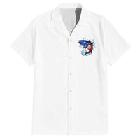 American Flag Tuna Fish Family Matching Off The Shoulder Long Sleeve Dress and Hawaiian Shirt Custom Splashing Water on White and Black Contrast - Wonder Print Shop