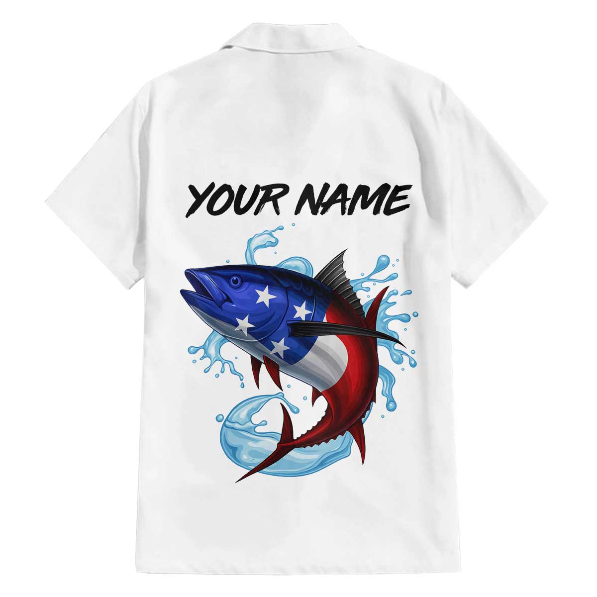 American Flag Tuna Fish Family Matching Off The Shoulder Long Sleeve Dress and Hawaiian Shirt Custom Splashing Water on White and Black Contrast - Wonder Print Shop
