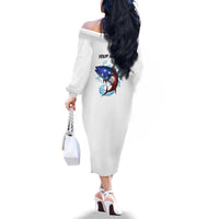 American Flag Tuna Fish Family Matching Off The Shoulder Long Sleeve Dress and Hawaiian Shirt Custom Splashing Water on White and Black Contrast - Wonder Print Shop