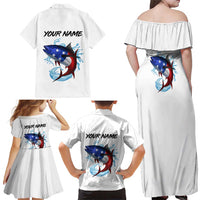 American Flag Tuna Fish Family Matching Off Shoulder Maxi Dress and Hawaiian Shirt Custom Splashing Water on White and Black Contrast - Wonder Print Shop