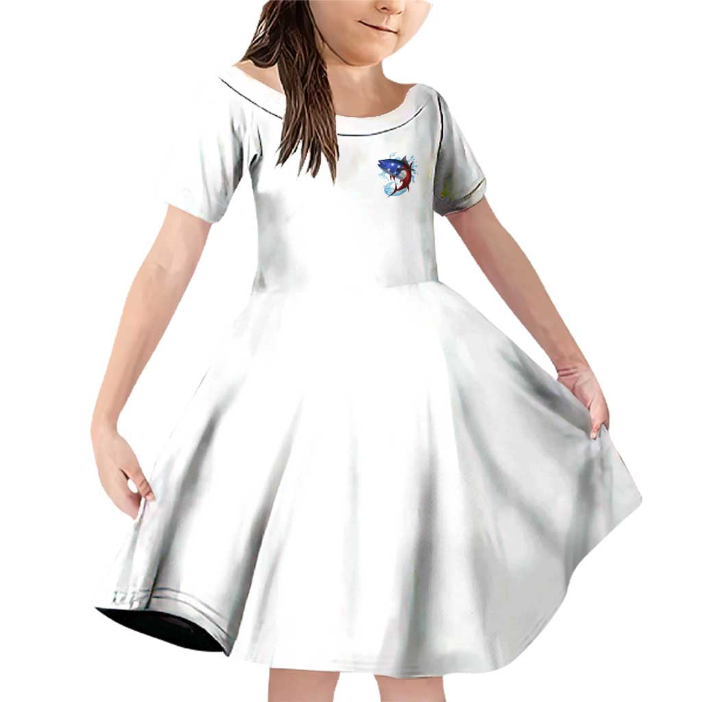 American Flag Tuna Fish Family Matching Off Shoulder Short Dress and Hawaiian Shirt Custom Splashing Water on White and Black Contrast - Wonder Print Shop