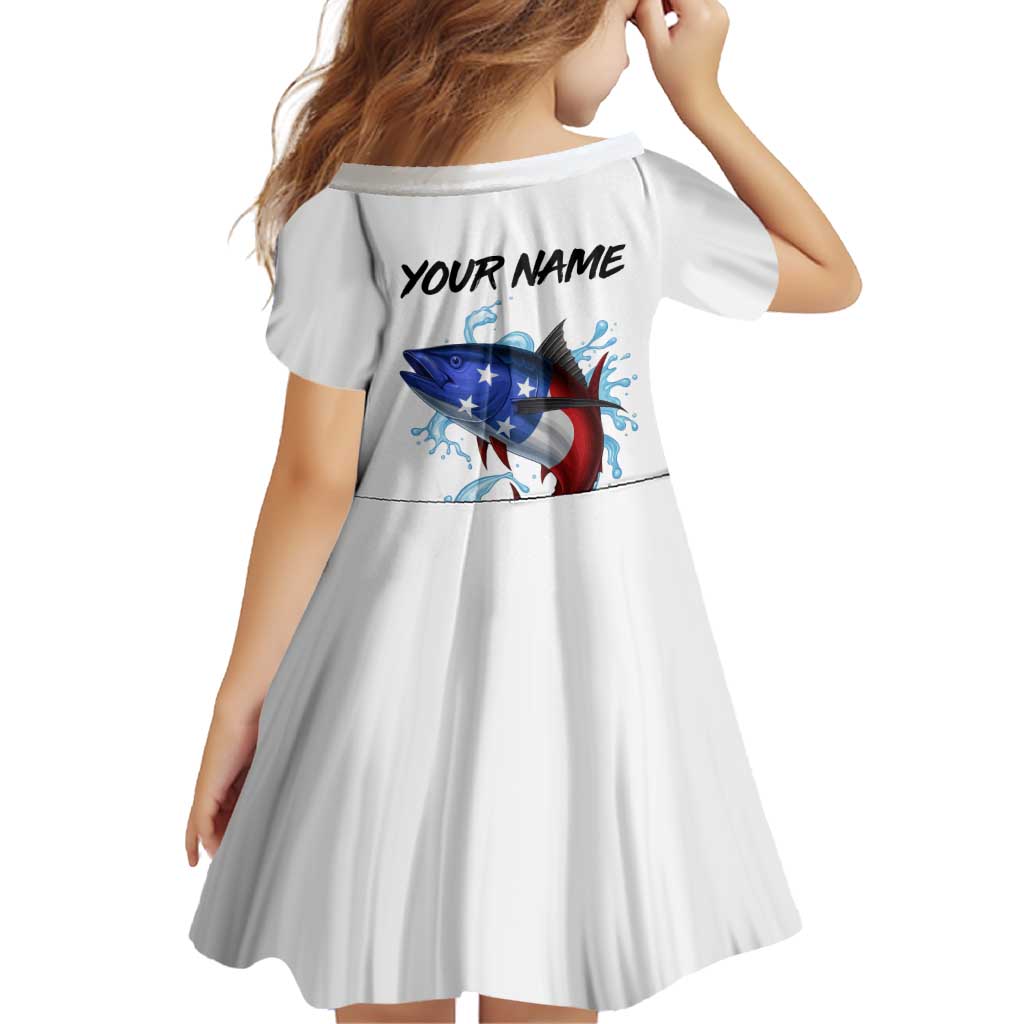 American Flag Tuna Fish Family Matching Off Shoulder Short Dress and Hawaiian Shirt Custom Splashing Water on White and Black Contrast - Wonder Print Shop