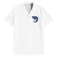 American Flag Tuna Fish Family Matching Off Shoulder Short Dress and Hawaiian Shirt Custom Splashing Water on White and Black Contrast - Wonder Print Shop