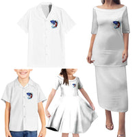 American Flag Tuna Fish Family Matching Puletasi and Hawaiian Shirt Custom Splashing Water on White and Black Contrast - Wonder Print Shop