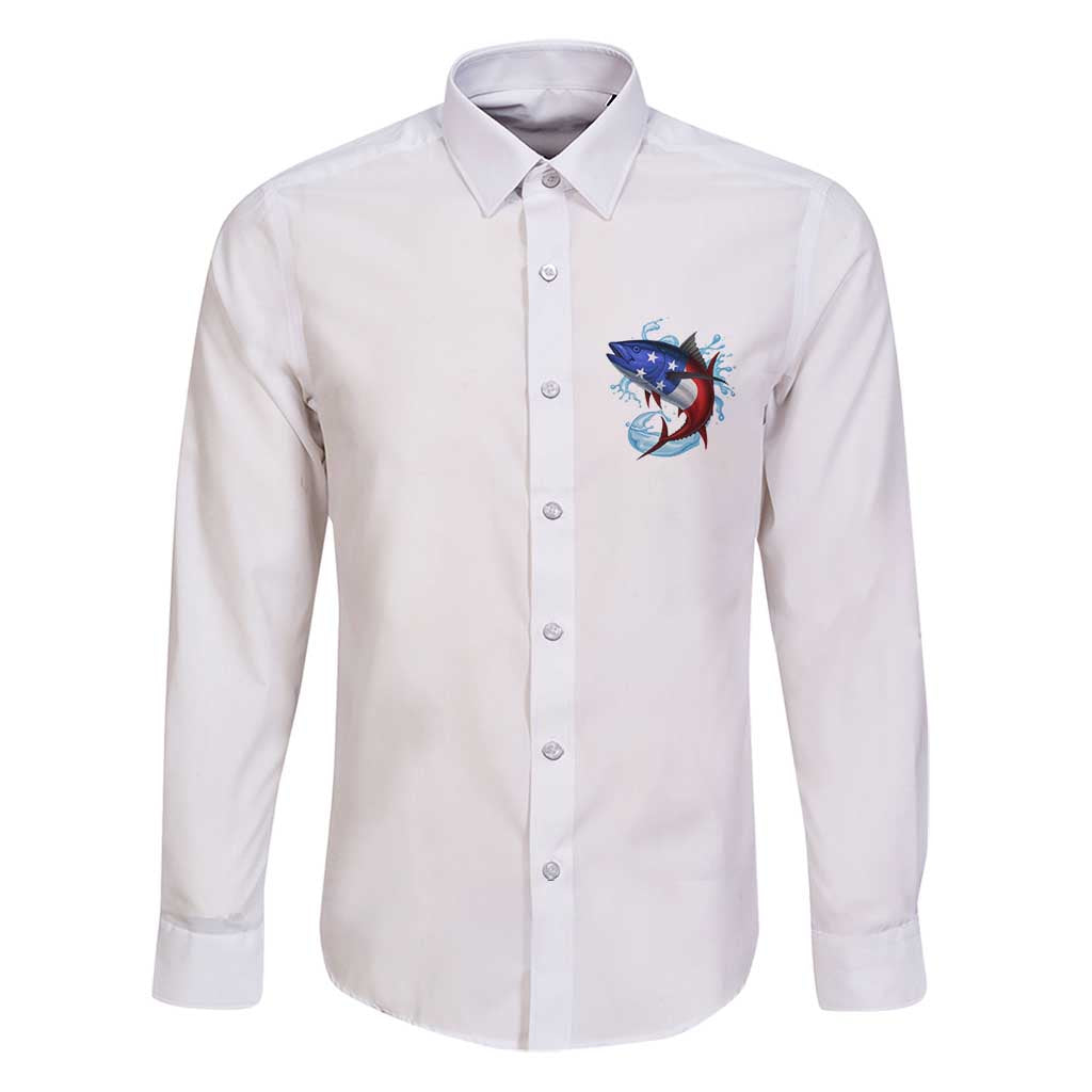 American Flag Tuna Fish Family Matching Puletasi and Hawaiian Shirt Custom Splashing Water on White and Black Contrast - Wonder Print Shop