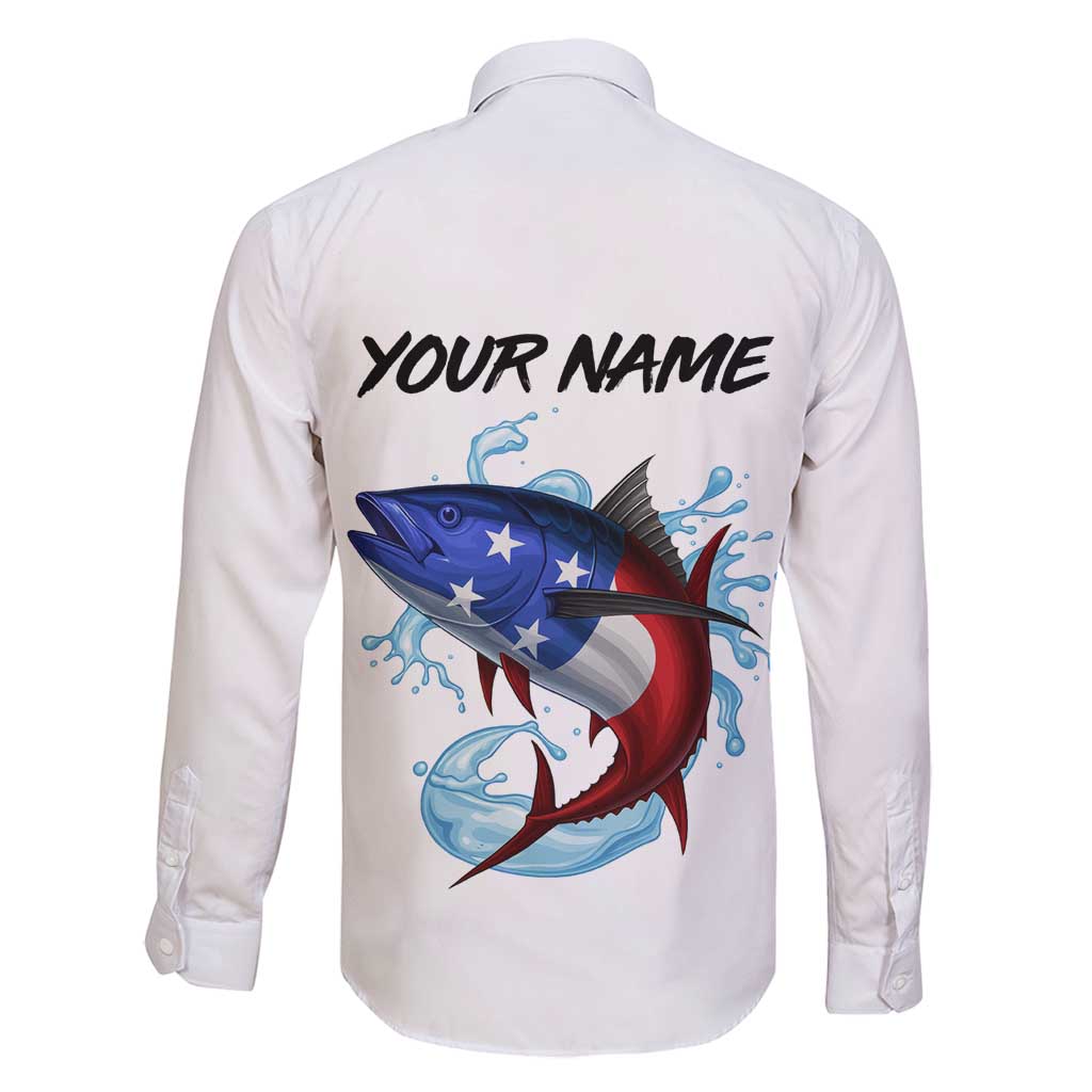 American Flag Tuna Fish Family Matching Puletasi and Hawaiian Shirt Custom Splashing Water on White and Black Contrast - Wonder Print Shop