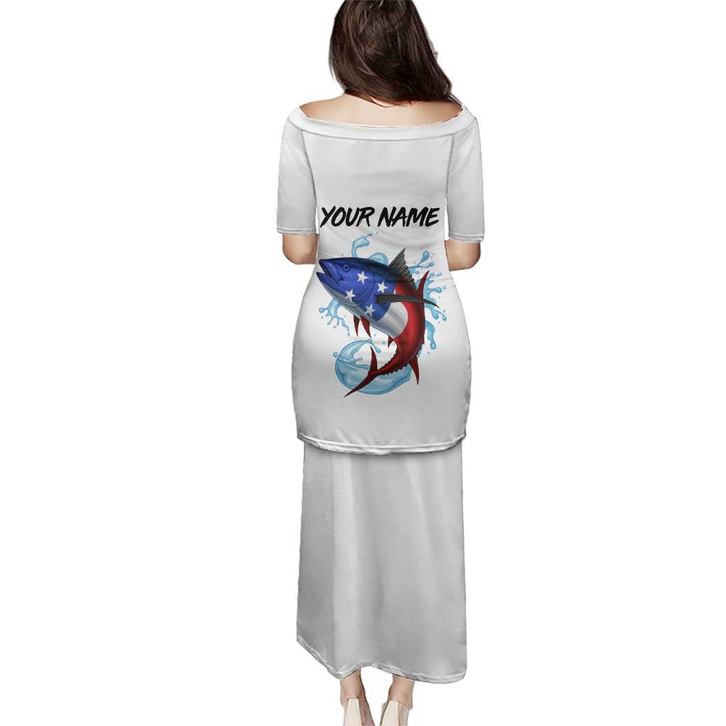 American Flag Tuna Fish Family Matching Puletasi and Hawaiian Shirt Custom Splashing Water on White and Black Contrast - Wonder Print Shop