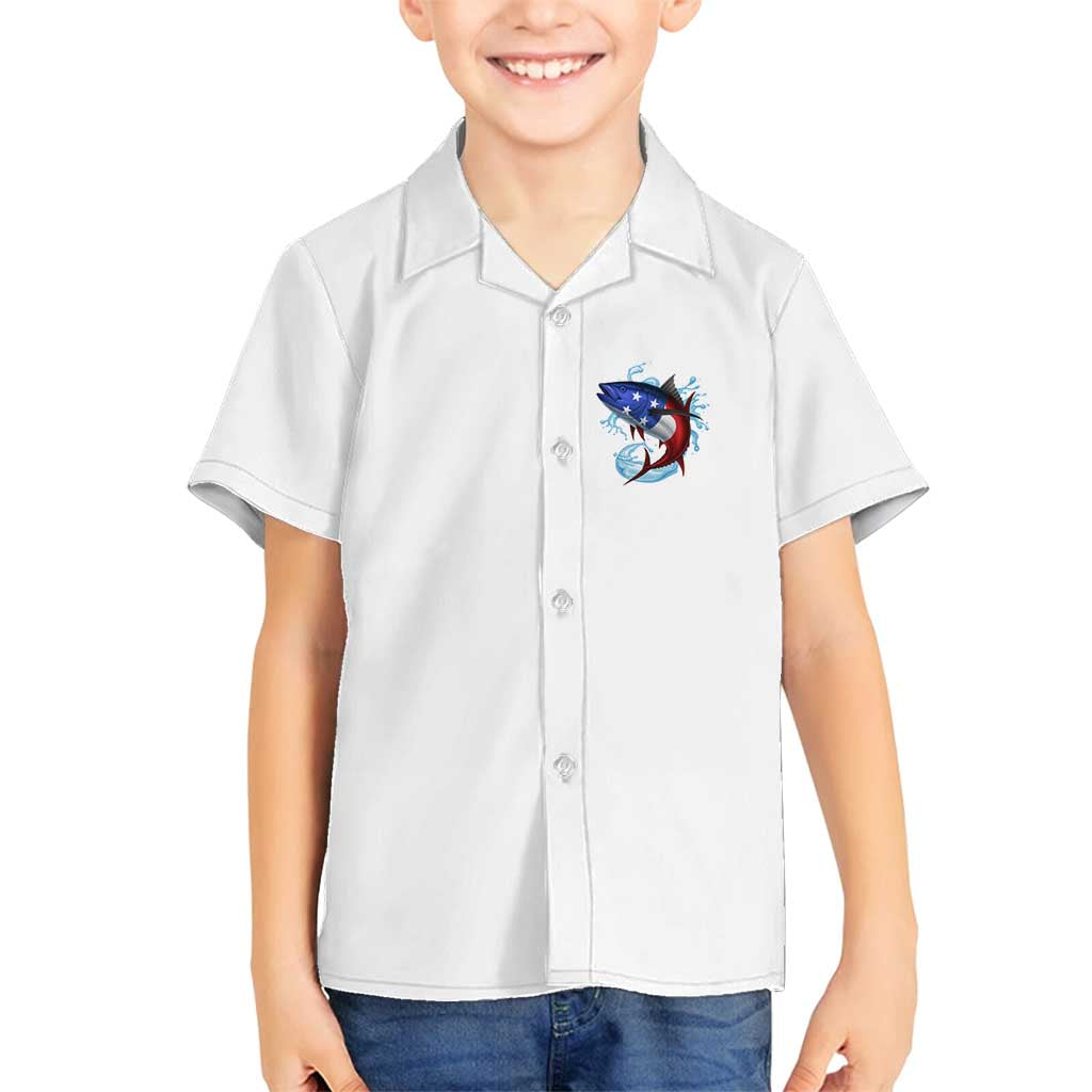 American Flag Tuna Fish Family Matching Puletasi and Hawaiian Shirt Custom Splashing Water on White and Black Contrast - Wonder Print Shop