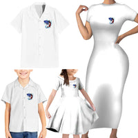 American Flag Tuna Fish Family Matching Short Sleeve Bodycon Dress and Hawaiian Shirt Custom Splashing Water on White and Black Contrast - Wonder Print Shop