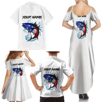 American Flag Tuna Fish Family Matching Summer Maxi Dress and Hawaiian Shirt Custom Splashing Water on White and Black Contrast - Wonder Print Shop