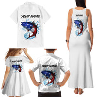 American Flag Tuna Fish Family Matching Tank Maxi Dress and Hawaiian Shirt Custom Splashing Water on White and Black Contrast - Wonder Print Shop