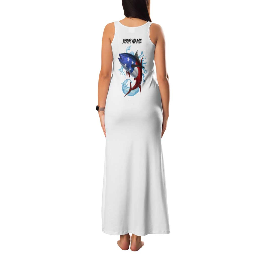 American Flag Tuna Fish Family Matching Tank Maxi Dress and Hawaiian Shirt Custom Splashing Water on White and Black Contrast - Wonder Print Shop
