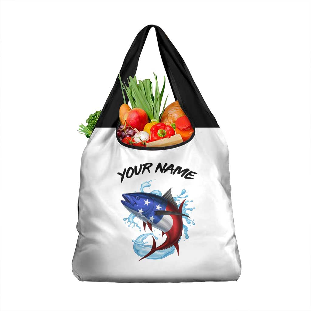 American Flag Tuna Fish Grocery Bag Custom Splashing Water on White and Black Contrast - Wonder Print Shop
