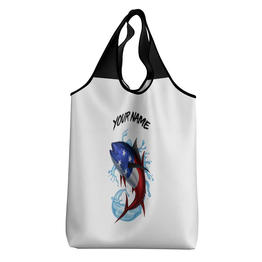 American Flag Tuna Fish Grocery Bag Custom Splashing Water on White and Black Contrast - Wonder Print Shop