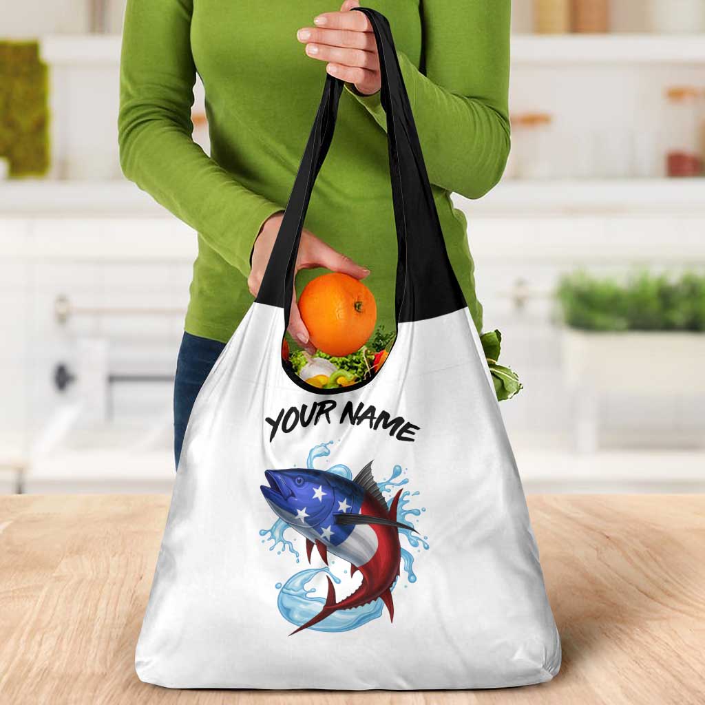 American Flag Tuna Fish Grocery Bag Custom Splashing Water on White and Black Contrast - Wonder Print Shop