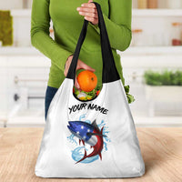 American Flag Tuna Fish Grocery Bag Custom Splashing Water on White and Black Contrast - Wonder Print Shop