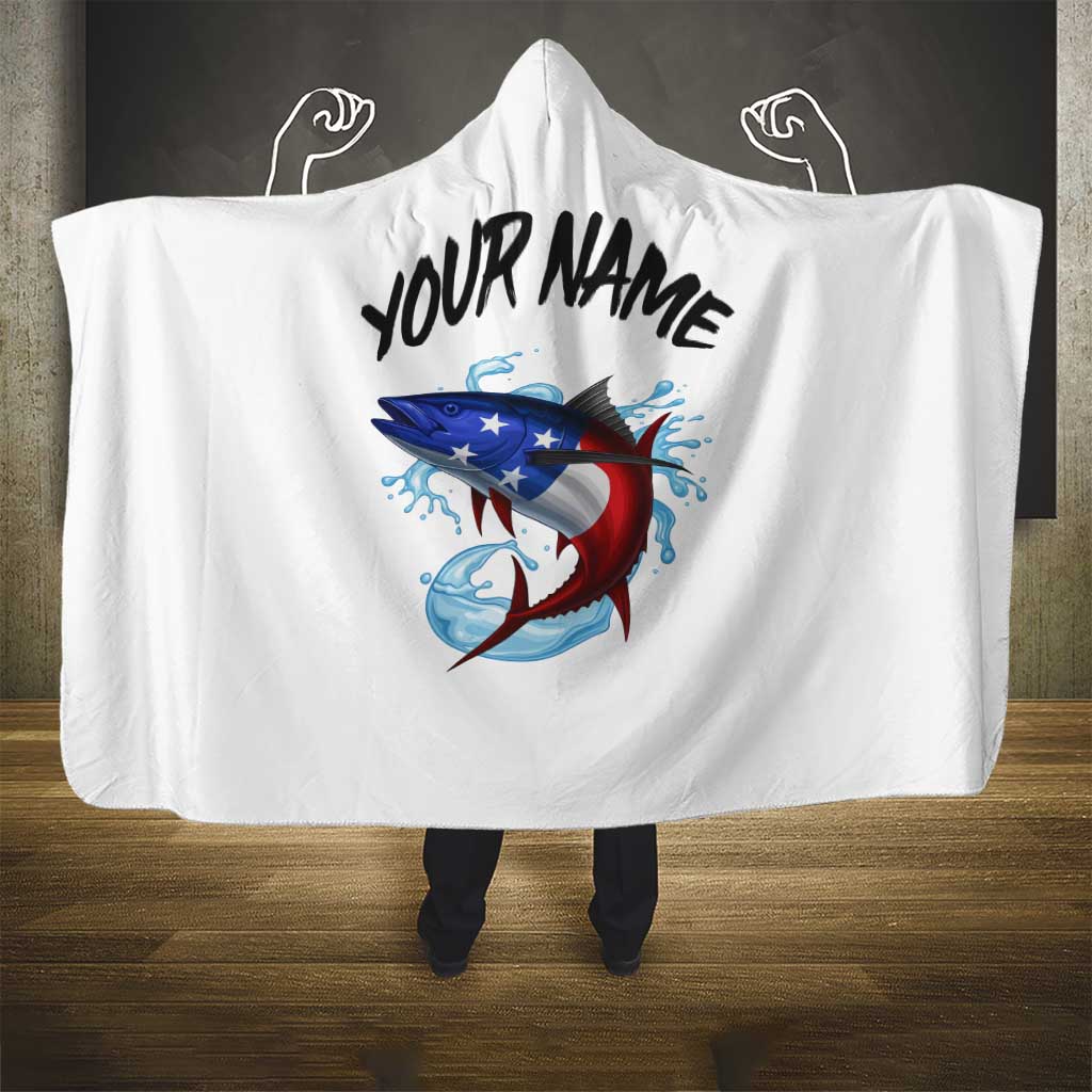 American Flag Tuna Fish Hooded Blanket Custom Splashing Water on White and Black Contrast - Wonder Print Shop